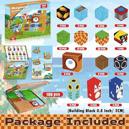 Magnetic Building Blocks Mine Magnet World Construction Set Stacking Magnet Cube STEM Sensory Toys for Boy Girl Kids Age 3+