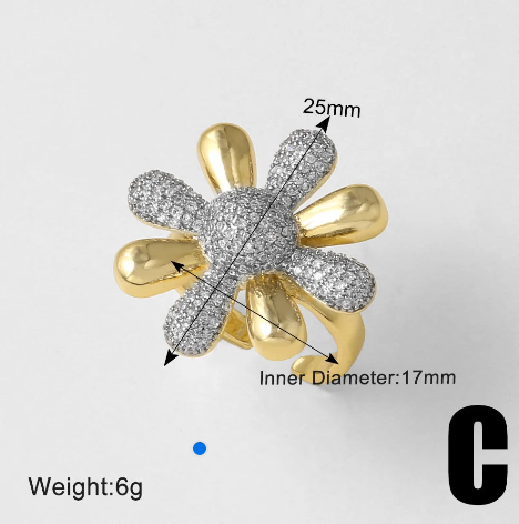 18K Gold Plated Open Rings with Sparkling Zircon – Elegant Women’s Pavé Fashion Jewellery