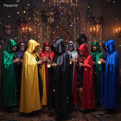 "Medieval Hooded Wizard & Vampire Cloak – Witch Cosplay Cape for Adults & Kids Carnival Party Costume"