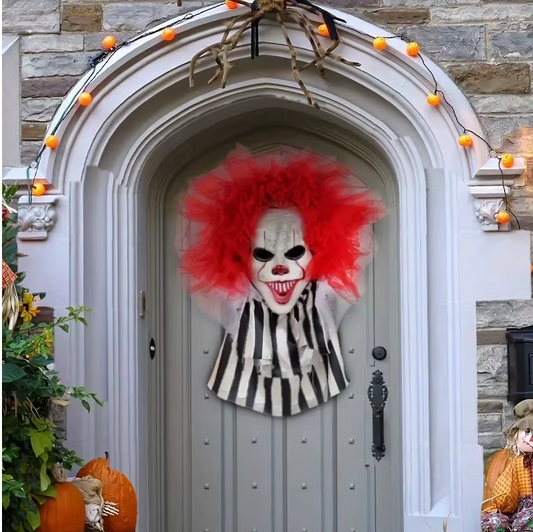 Halloween Scary Clown Wreath – Spooky Door & Wall Hanging Decoration for Party and Haunted House