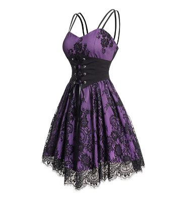 Gothic Floral Lace Corset Cami Dress – Women’s Vintage Mesh Overlay 2025 Fashion